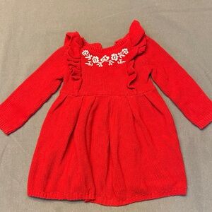 Little Planet organic knit Red Kids Dress with Floral Detail